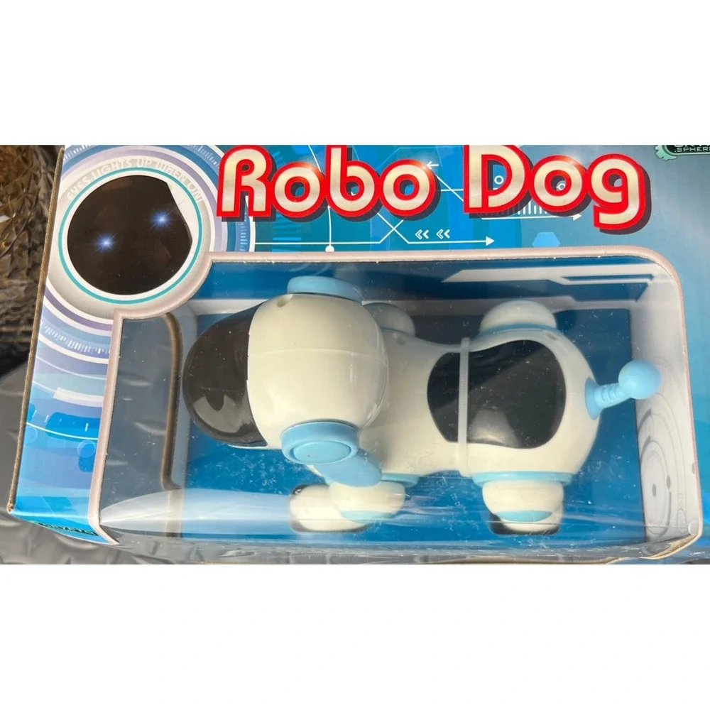 *NEW in Box ROBO DOG Robot Toy - Blue and White - it Walks and Eyes Light up !